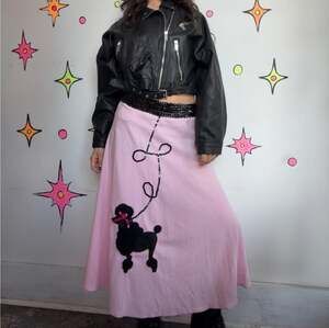 Vintage 50s Pink Poodle Skirt Rockabilly Circle Skirt Retro Sock Hop Costume - S